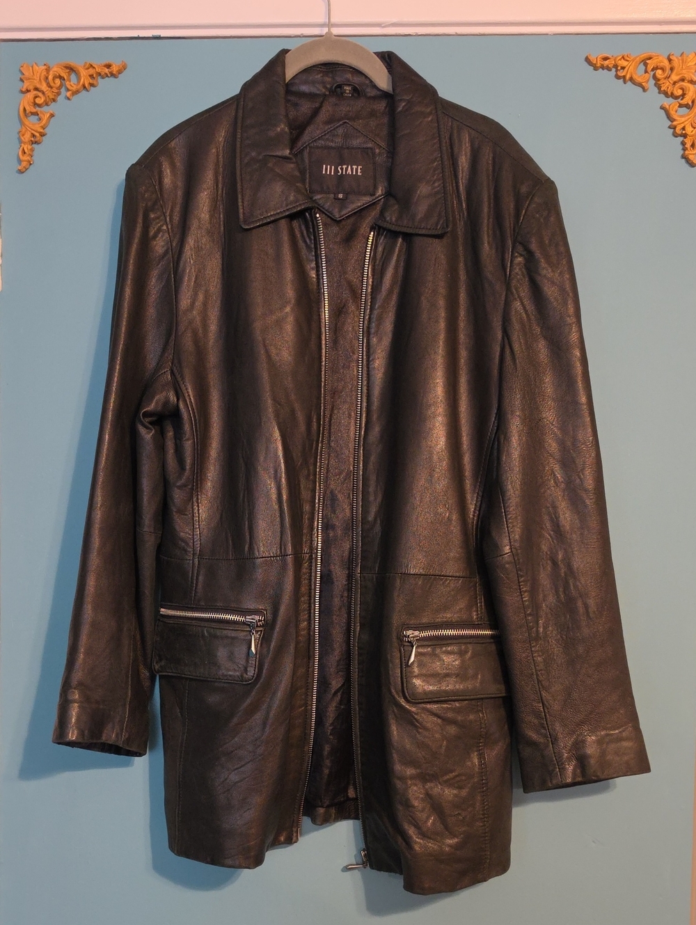 III State Black Leather Zip-Front Jacket